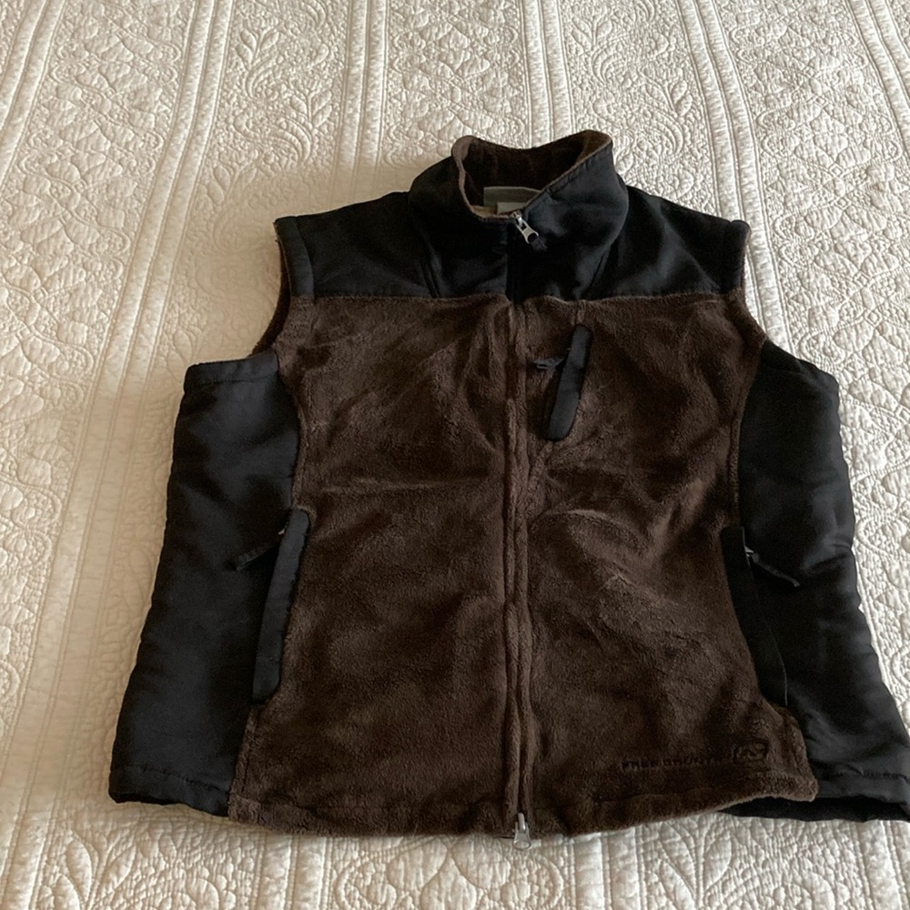 Men’s Free Country zip fleece vest Brown Black Size Large
